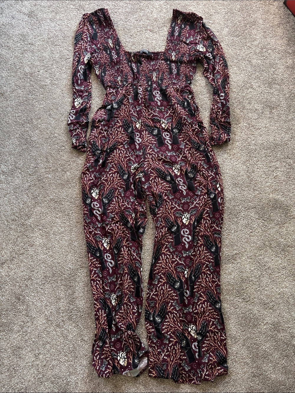 Disturbia Burgundy Printed Long-Sleeve Jumpsuit